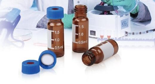 glass HPLC Vials & Caps with label for hplc system